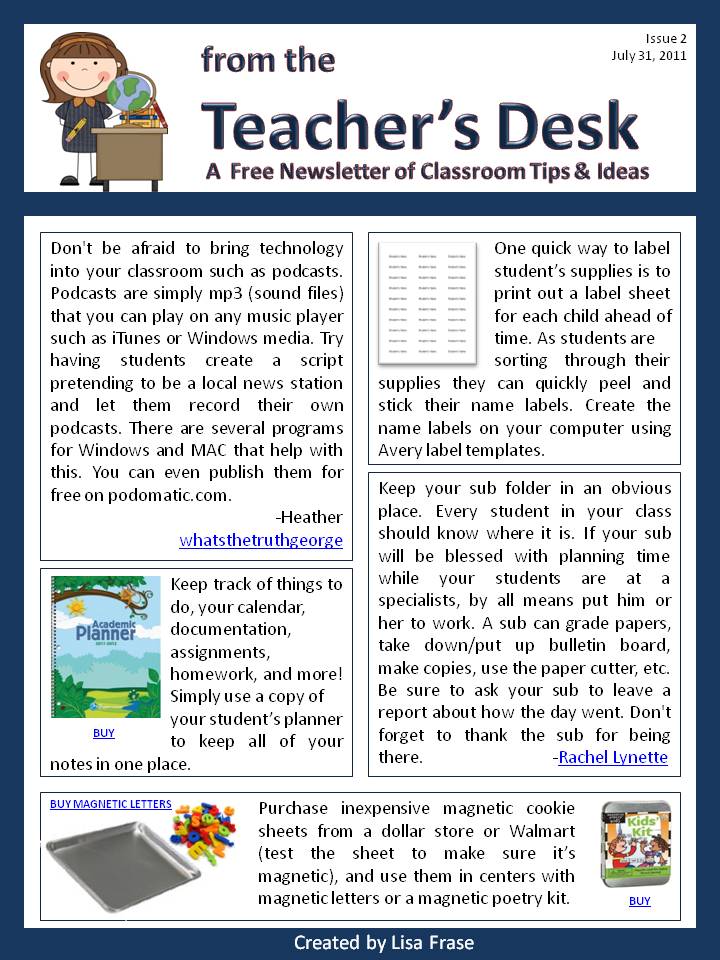 Beginning Of School Newsletter Ideas