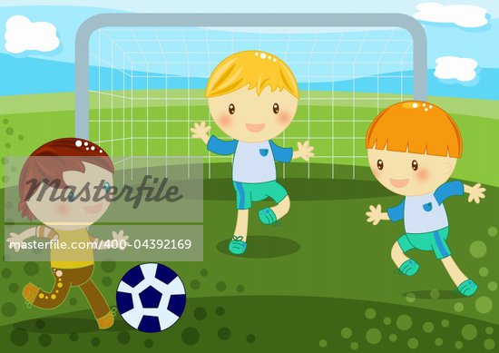 Children Playing Football Cartoon