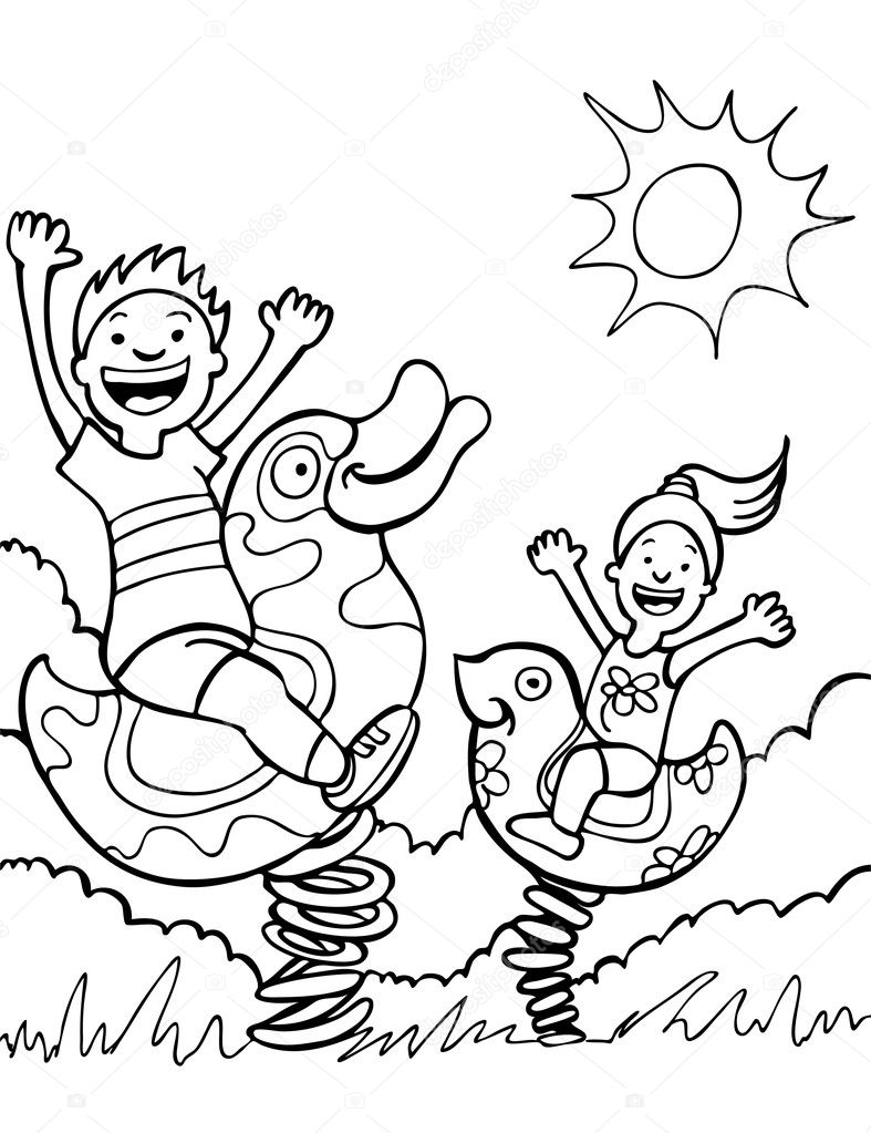 Children Playing In The Park Coloring Page