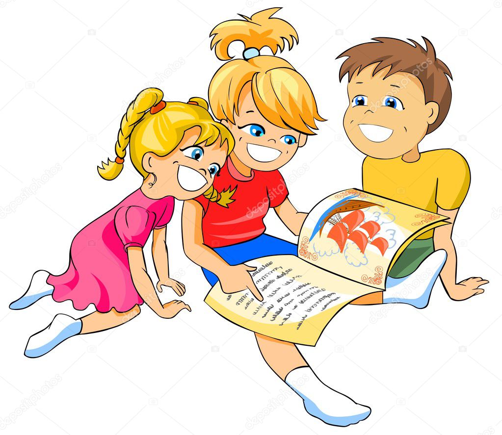 Children Reading Books Cartoon