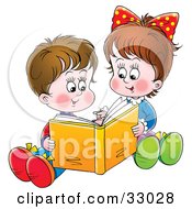 Children Reading Books Together Clip Art