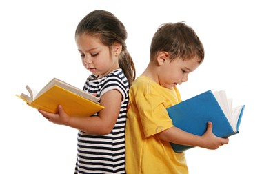 Children Reading Books With Parents