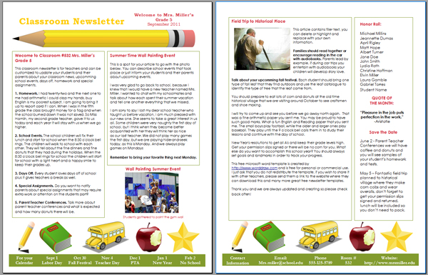 Free School Newsletter Templates For Word