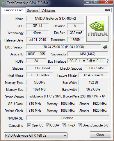 Gtx 460 V2 Specs