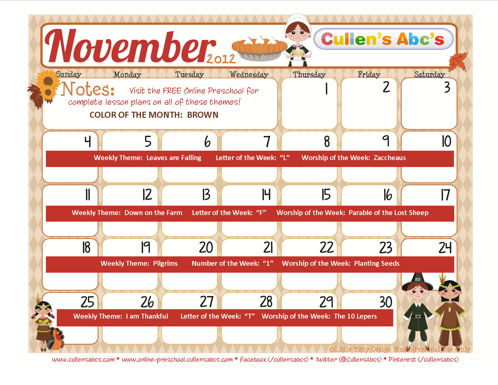 Preschool Newsletter Ideas For November