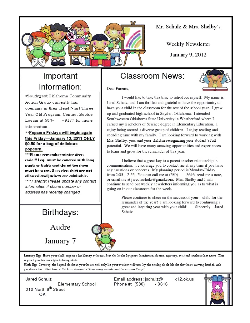 School Newsletter Ideas