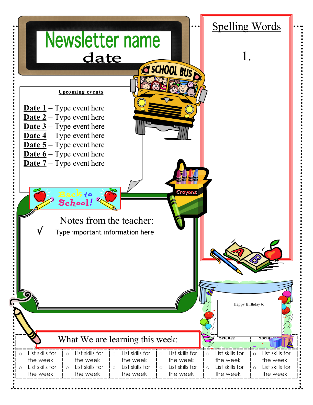 School Newsletter Templates For Teachers