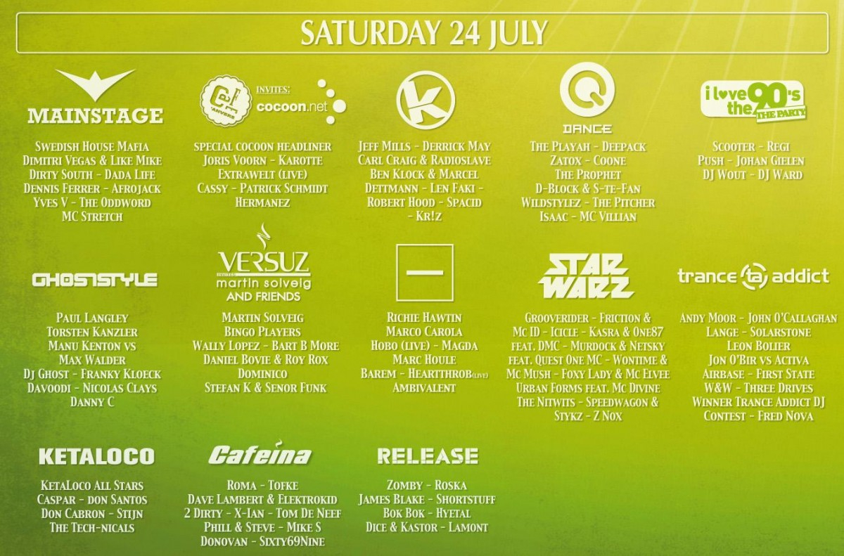 Tomorrowland 2012 Line Up